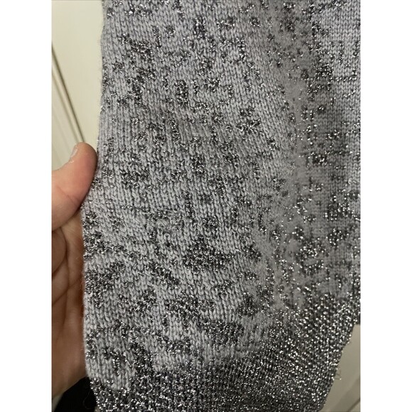 Eileen Fisher Knit metallic silver sweater size M Wool Blend Tiny Flaw Mended - Picture 3 of 9